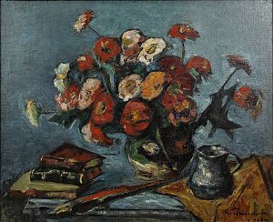 GHEORGHE PETRAȘCU (1872 - 1949) Still Life with Books and Carnations